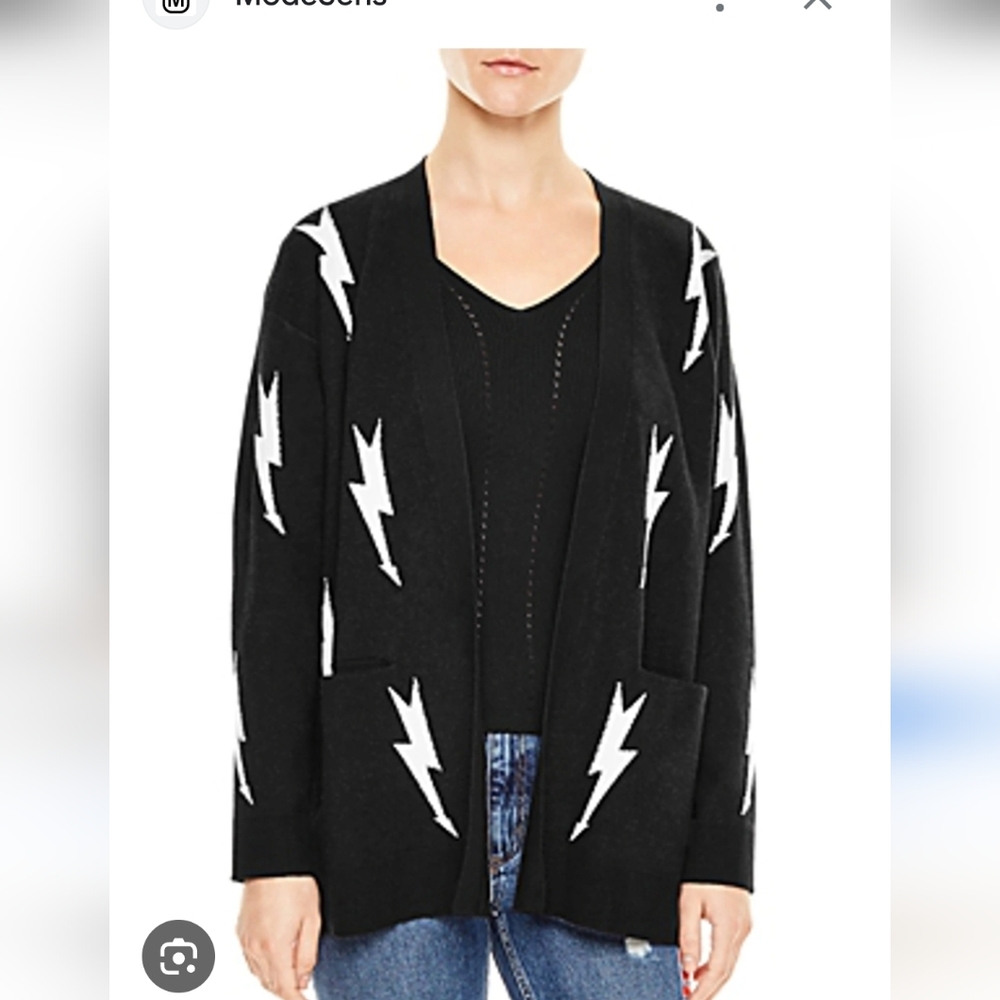 Take On The Sandro Juste Open-Front Lightning-Bolt Print Cardigan